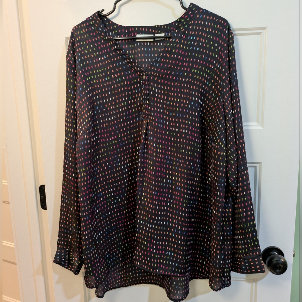 Liz Claiborne Black Blouse with Colorful Dots